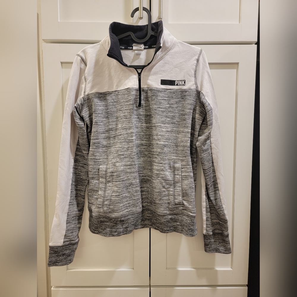 PINK Quarter Zip Sweater Women's size Small White Black Grey.